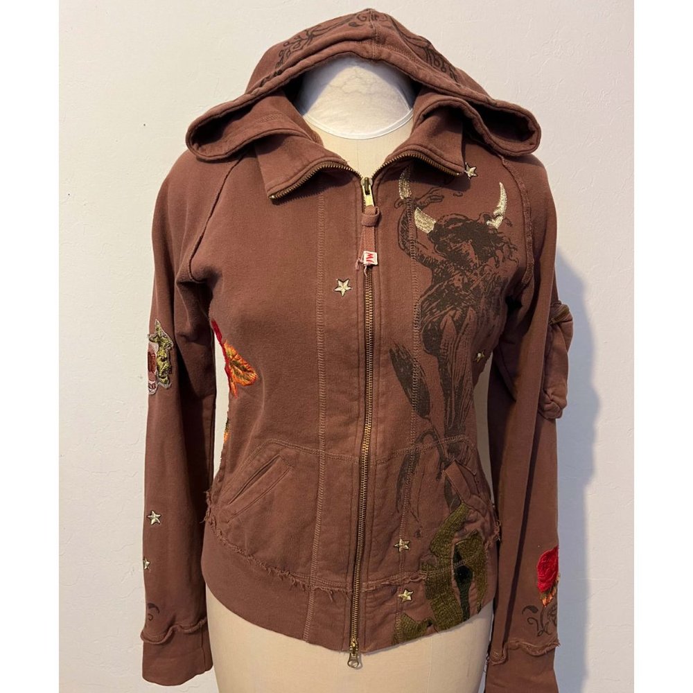 JWLA Johnny Was Embroidered Cotton Hoodie, Sz S